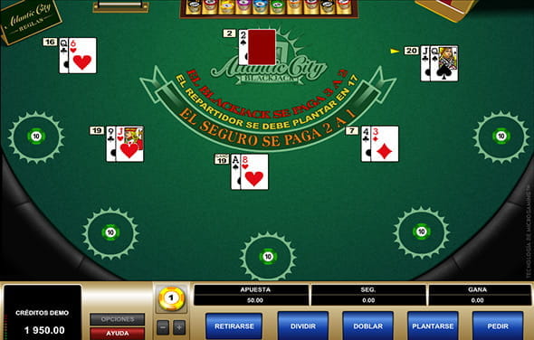 Ein Bild eines Atlantic City Blackjack-Tisches vom Anbieter Microgaming.
