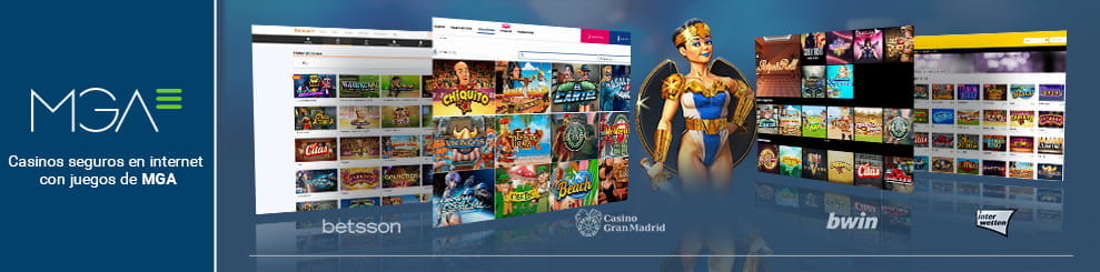 Bild, in dem Sie eine Auswahl von Bildschirmen des besten Online-Casinos der Schweiz mit MGA-Slots sehen.