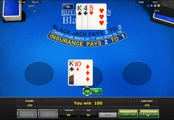 Tablero original del juego de blackjack Royal Crown para Casino online.