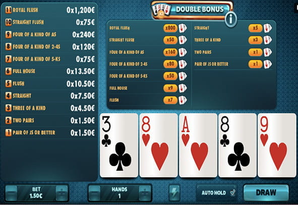Roter Rechen Doppelter Bonus Video Poker Spielbrett.