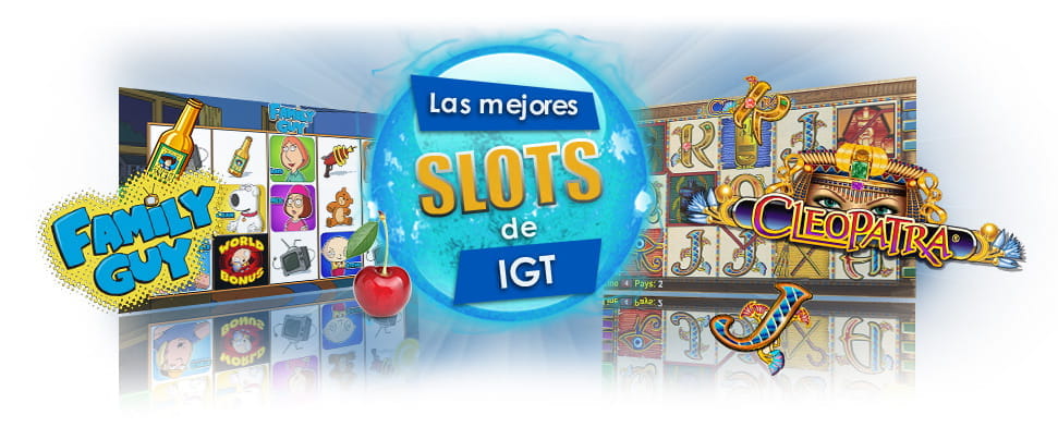 Spielbildschirm der IGT Slots Family Guy und Cleopatra, auf beiden Seiten und in der Mitte können Sie lesen: die besten IGT Slots.