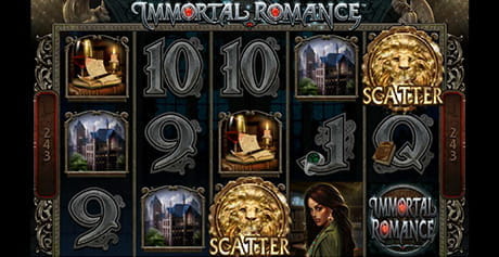 Microgaming Immortal Romance Slot Spielbildschirm.