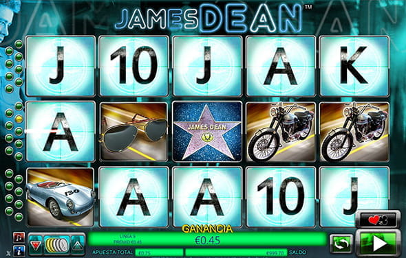 Der James Dean Slot von NextGen Gaming mit seinen fünf Walzen und drei Reihen.