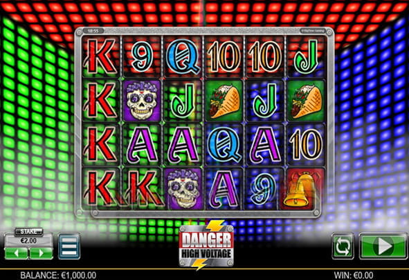 Tablero de la slot Danger High Voltage para Casino online.