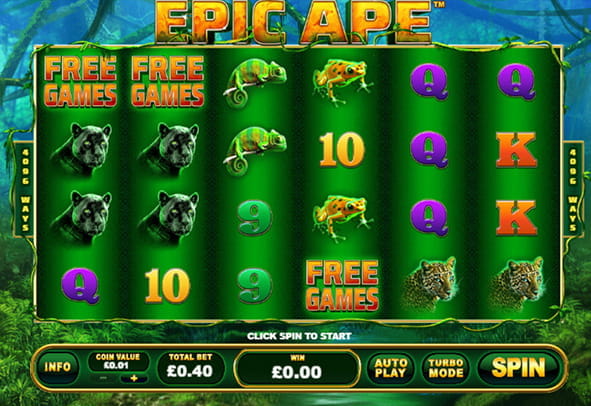 Tablero de la slot Epic Ape online con seis rodillos y cuatro filas.