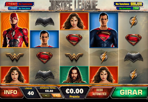 Pantalla de la slot Justice League durante una partida.