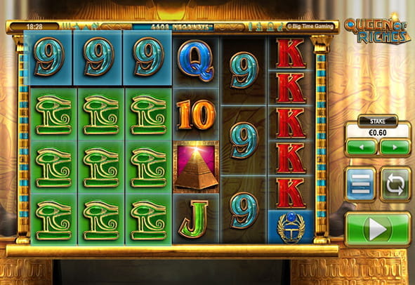 Tablero de la slot Queen of Riches para Casino online.