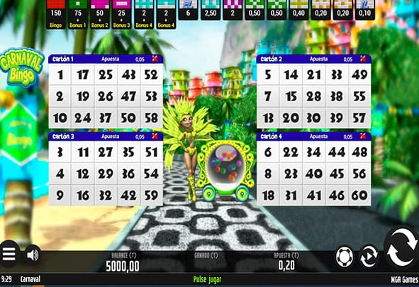 Vorschau eines Online-Bingo-Spiels im Demo-Modus.