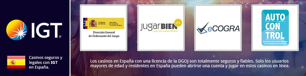 Das IGT-Logo erscheint neben den Logos verschiedener Regulierungs- und Kontrollbehörden wie der DGOJ und JugarBien.