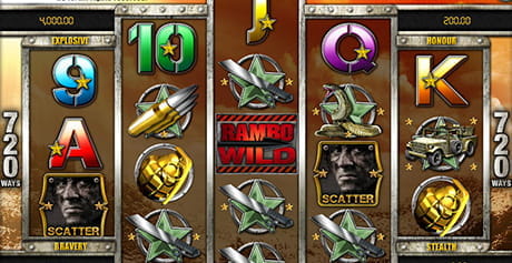 Die Hauptplatine des Rambo-Slots, der von iSoftBet für das Schweizer Online-Casino entwickelt wurde.