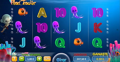 Der Bildschirm des Pearl Tracker Slots während eines Spiels in einem der Casino mit Gaming1.