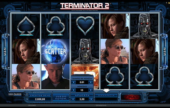 Microgaming Terminator 2 Slot-Spiel-Bildschirm.