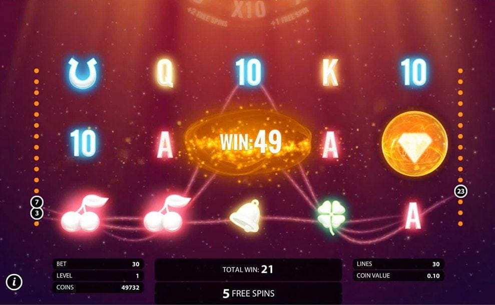 Ein Spiel mit Freispielen zu einem Online-Slot in einem Casino.