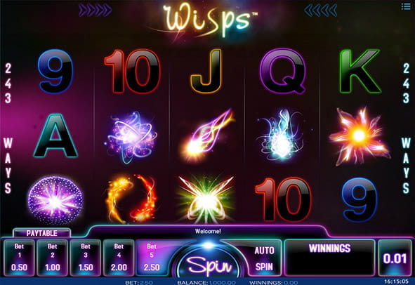 Tablero principal de la slots para Casino online Wisps.