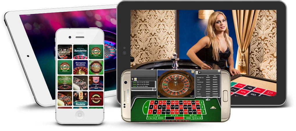 Sie können mobile Geräte sehen, die verschiedene Varianten von Online-Roulette zeigen.
