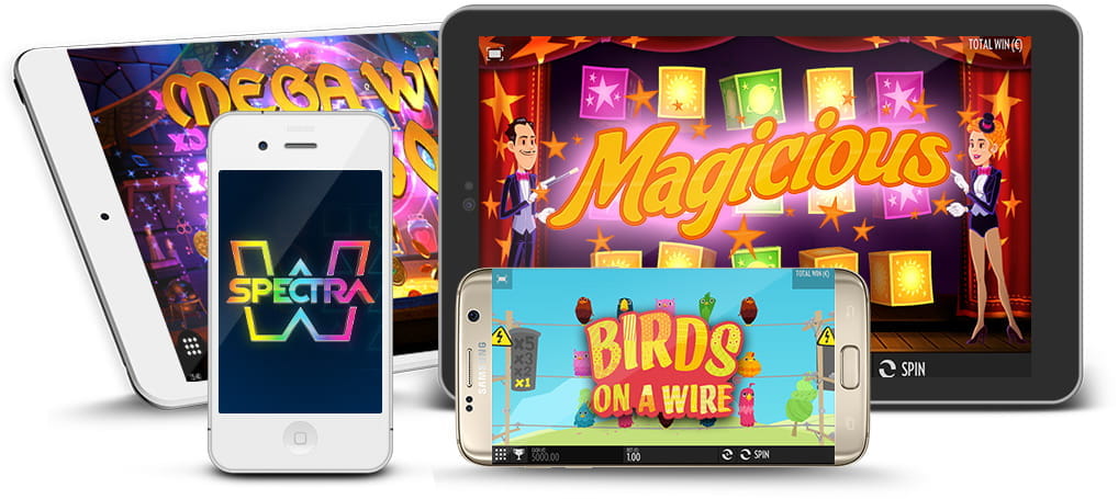 Verschiedene mobile Geräte mit Thunderkick-Slots auf dem Bildschirm.