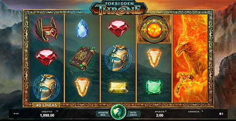 Microgaming Verbotener Thron Slot-Spielbildschirm.