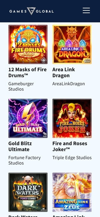 Página de inicio de Games Global con sus mejores juegos