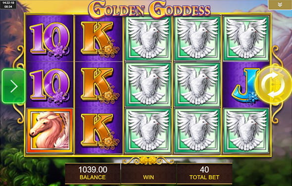 Die magischen Wesen des IGT Golden Goddess Slots mit einem Pegasus und einem magischen Vogel.