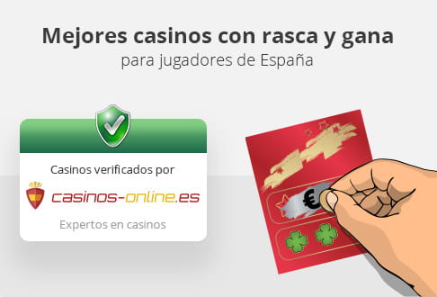 Online Casino Logo mit Rubbelkartenspielen im Hintergrund.