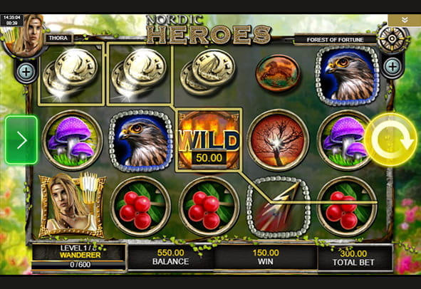 IGT Nordic Heroes Slot-Spielbildschirm mit 5 Walzen und 3 Reihen.