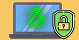 Ein Laptop mit einem Fingerabdruck und einem Schloss an der Seite