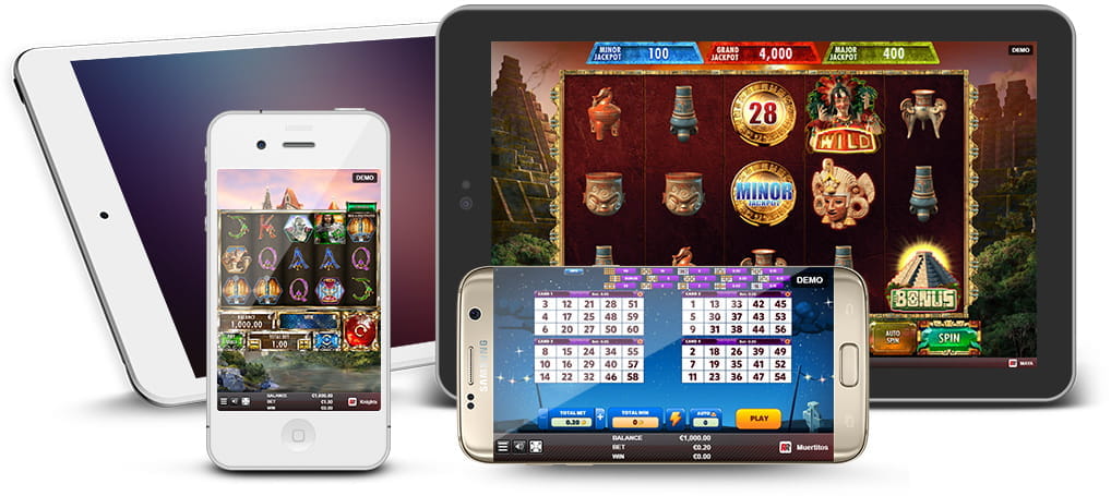 Verschiedene Red Rake Gaming-Spiele auf verschiedenen Mobilgeräten.