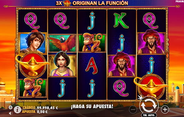 Spielen Sie den Pragmatic Play 3 Genie Wishes Slot in einem Online Casino.