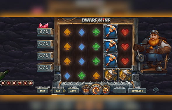 Spielen Sie den Dwarf Mine Slot von Yggdrasil in einem Online Casino.