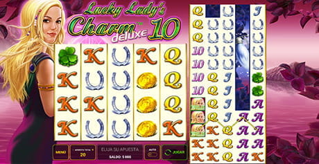Bildschirm des Lucky Lady s Charm Deluxe 10TM Spielautomaten von Novomatic.