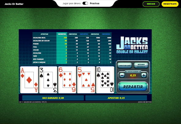 Jacks or Better Videopoker bei 888casino mit dem Deck Deal.