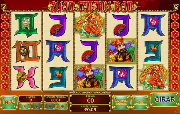 Der Spielbildschirm des Zhao Cai Jin Bao Slots von Playtech. Sie sehen mehrere zufällige Symbole, die über die Walzen verteilt sind.